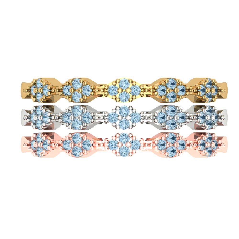 0.3 cttw Natural Sky Blue Topaz Round Cut White/Rose/Yellow Gold Eternity Wedding Band