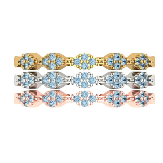 0.3 cttw Natural Sky Blue Topaz Round Cut White/Rose/Yellow Gold Eternity Wedding Band