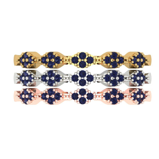 0.3 cttw Simulated Blue Sapphire Round Cut White/Rose/Yellow Gold Eternity Wedding Band