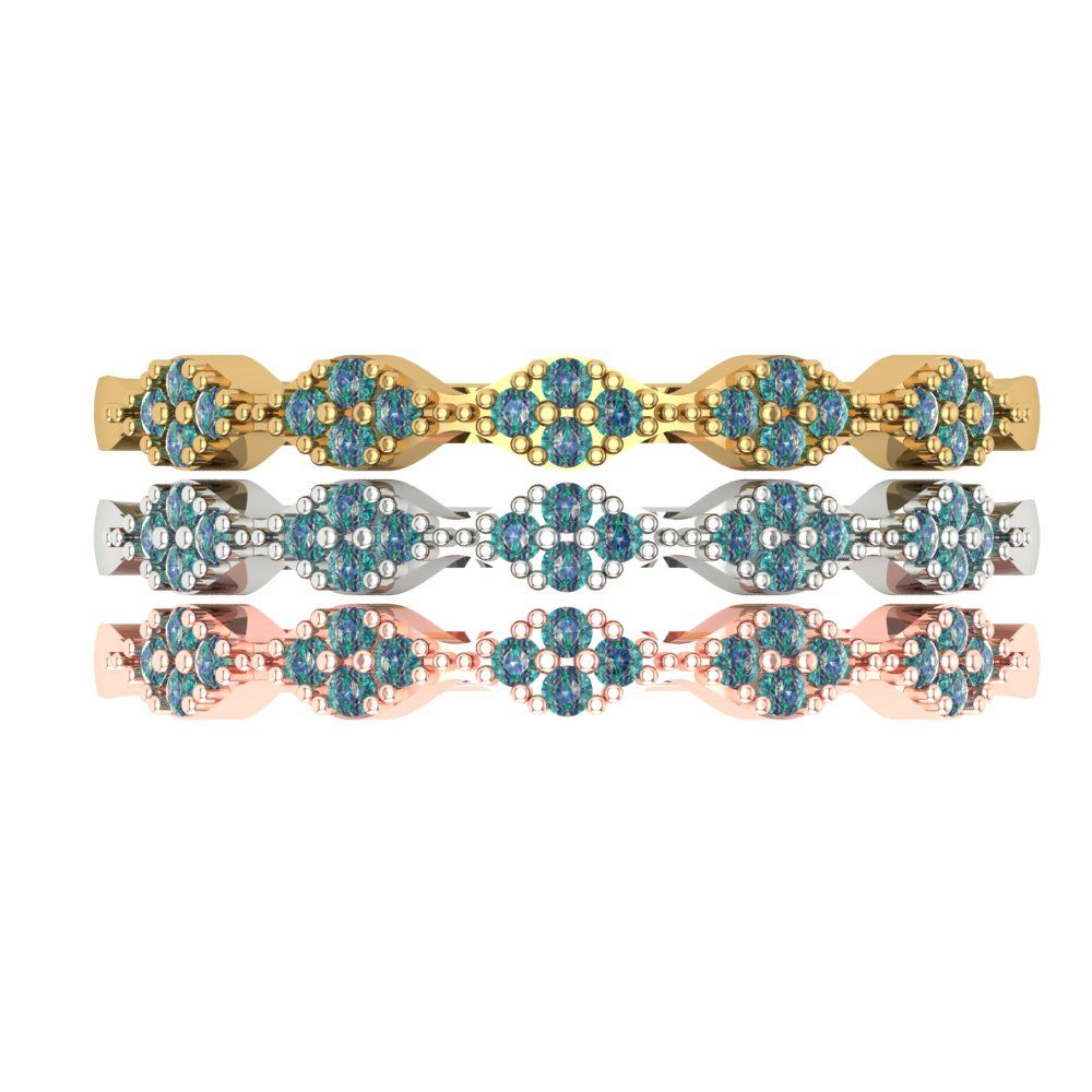 0.3 cttw Blue Moissanite Round Cut White/Rose/Yellow Gold Eternity Wedding Band
