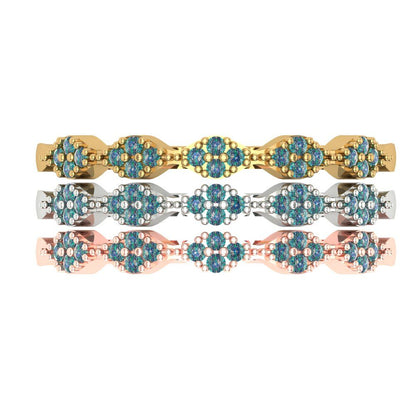 0.3 cttw Blue Moissanite Round Cut White/Rose/Yellow Gold Eternity Wedding Band