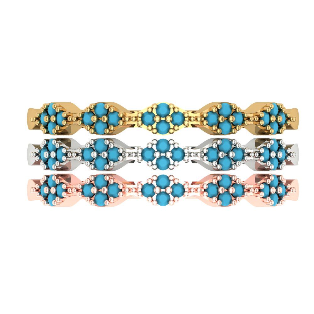 0.3 cttw Simulated Turquoise Round Cut White/Rose/Yellow Gold Eternity Wedding Band