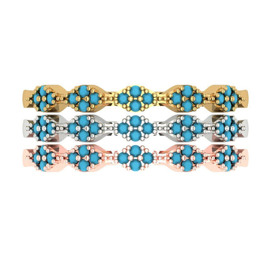 0.3 cttw Simulated Turquoise Round Cut White/Rose/Yellow Gold Eternity Wedding Band