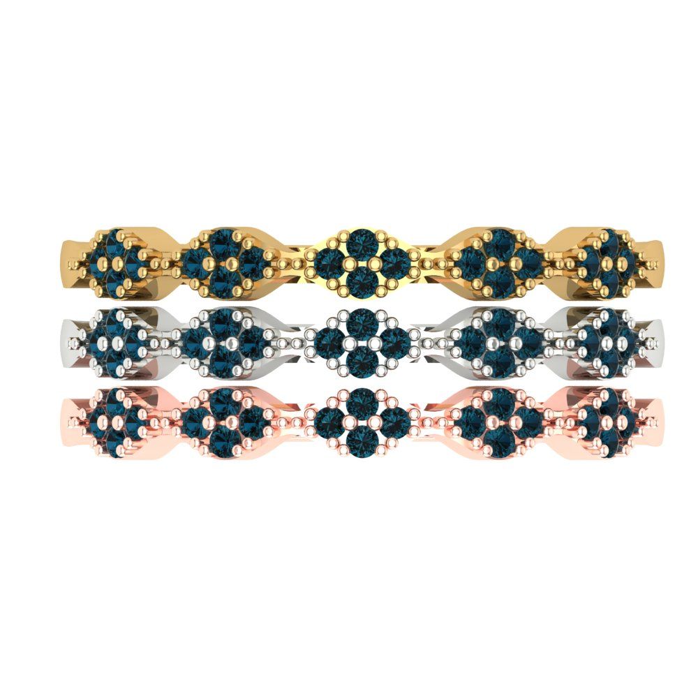 0.3 cttw Natural London Blue Topaz Round Cut White/Rose/Yellow Gold Eternity Wedding Band