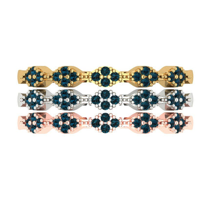 0.3 cttw Natural London Blue Topaz Round Cut White/Rose/Yellow Gold Eternity Wedding Band