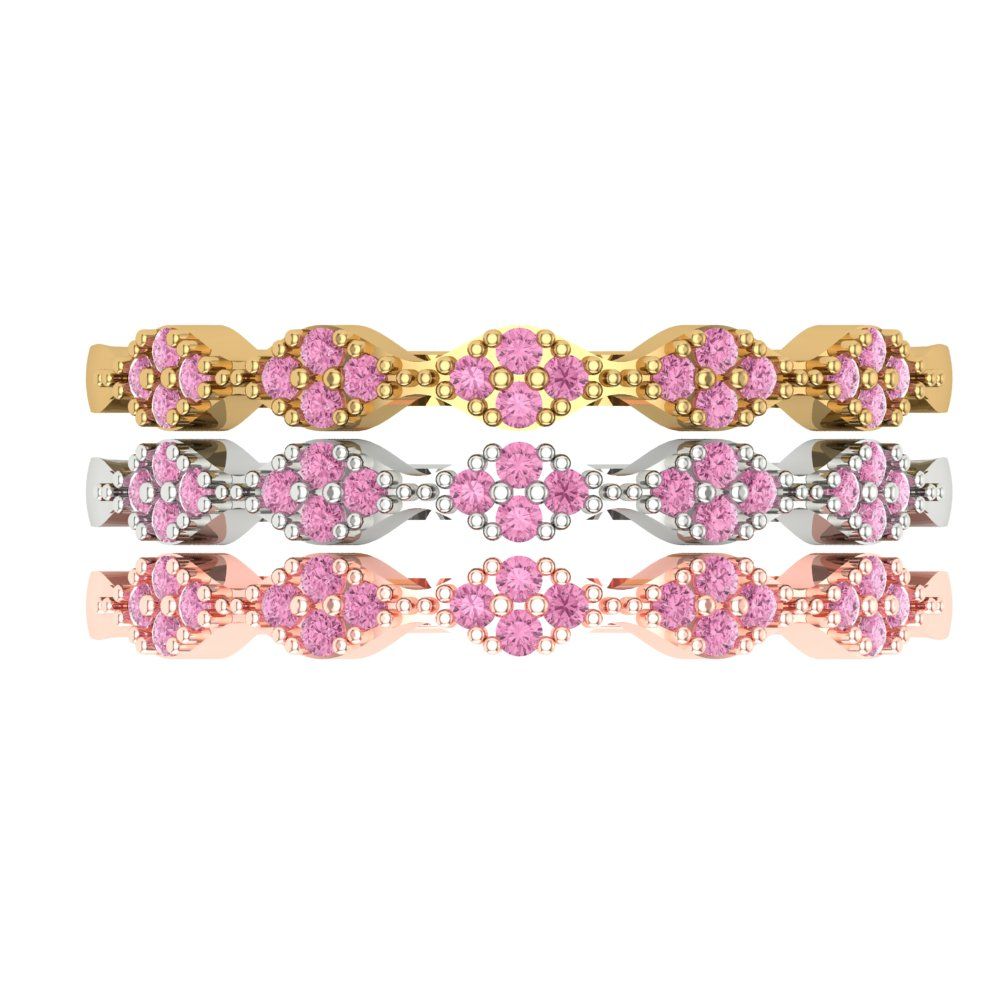 0.3 cttw Simulated Pink Diamond Round Cut White/Rose/Yellow Gold Eternity Wedding Band