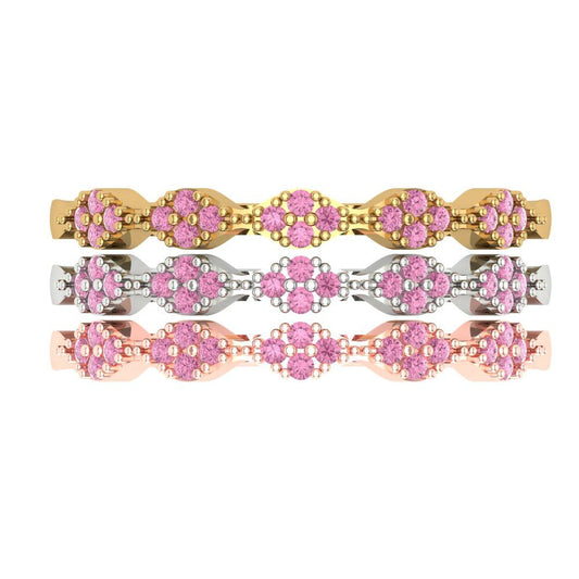 0.3 cttw Simulated Pink Diamond Round Cut White/Rose/Yellow Gold Eternity Wedding Band