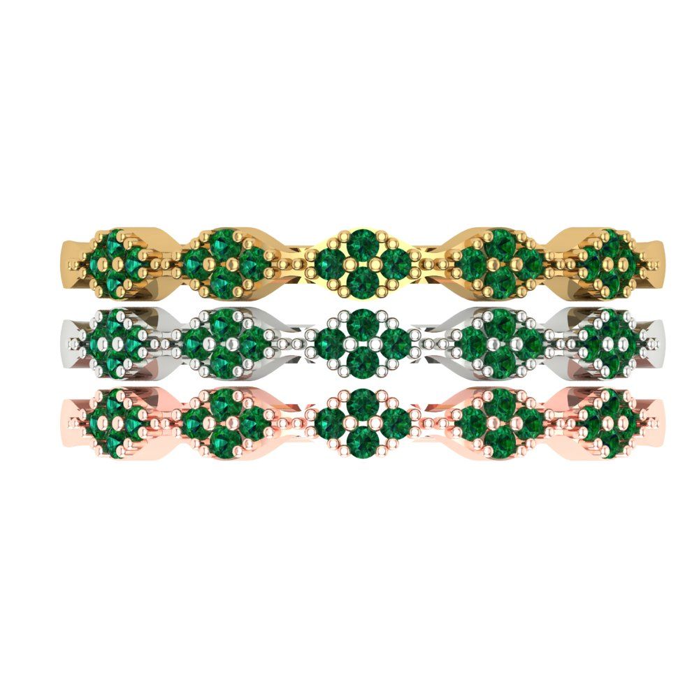 0.3 cttw Simulated Emerald Round Cut White/Rose/Yellow Gold Eternity Wedding Band