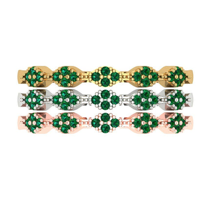 0.3 cttw Simulated Emerald Round Cut White/Rose/Yellow Gold Eternity Wedding Band