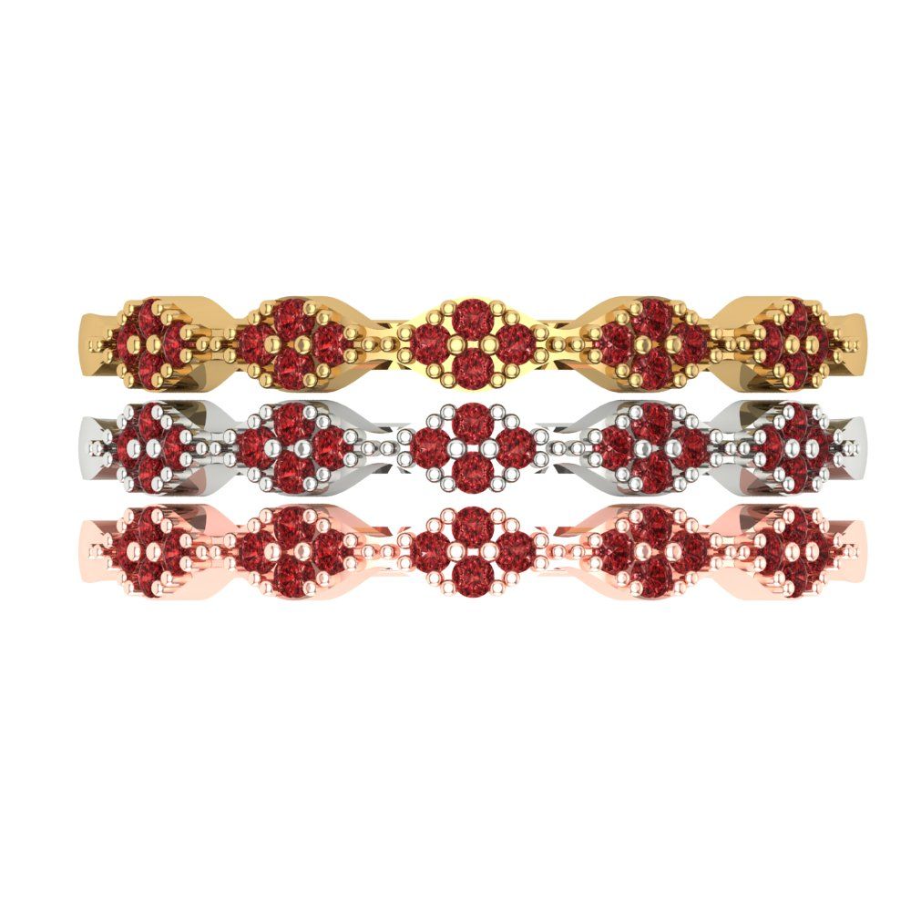 0.3 cttw Natural Garnet Round Cut White/Rose/Yellow Gold Eternity Wedding Band