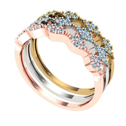 0.3 cttw Natural Swiss Blue Topaz Round Cut White/Rose/Yellow Gold Eternity Wedding Band