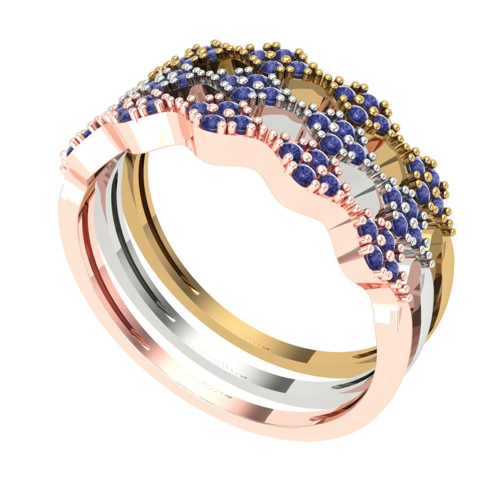0.3 cttw Simulated Tanzanite Round Cut White/Rose/Yellow Gold Eternity Wedding Band
