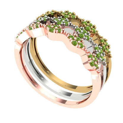 0.3 cttw Natural Peridot Round Cut White/Rose/Yellow Gold Eternity Wedding Band