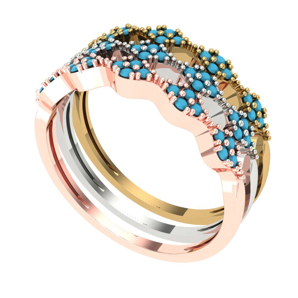 0.3 cttw Simulated Turquoise Round Cut White/Rose/Yellow Gold Eternity Wedding Band