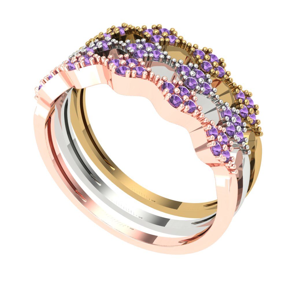 0.3 cttw Simulated Alexandrite Round Cut White/Rose/Yellow Gold Eternity Wedding Band