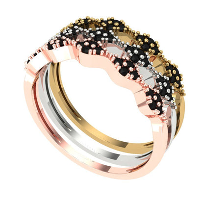 0.3 cttw Natural Onyx Round Cut White/Rose/Yellow Gold Eternity Wedding Band