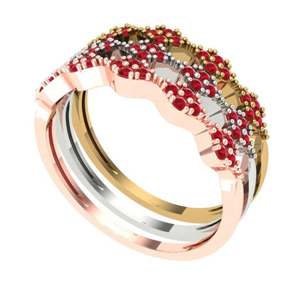 0.3 cttw Simulated Pink Tourmaline Round Cut White/Rose/Yellow Gold Eternity Wedding Band