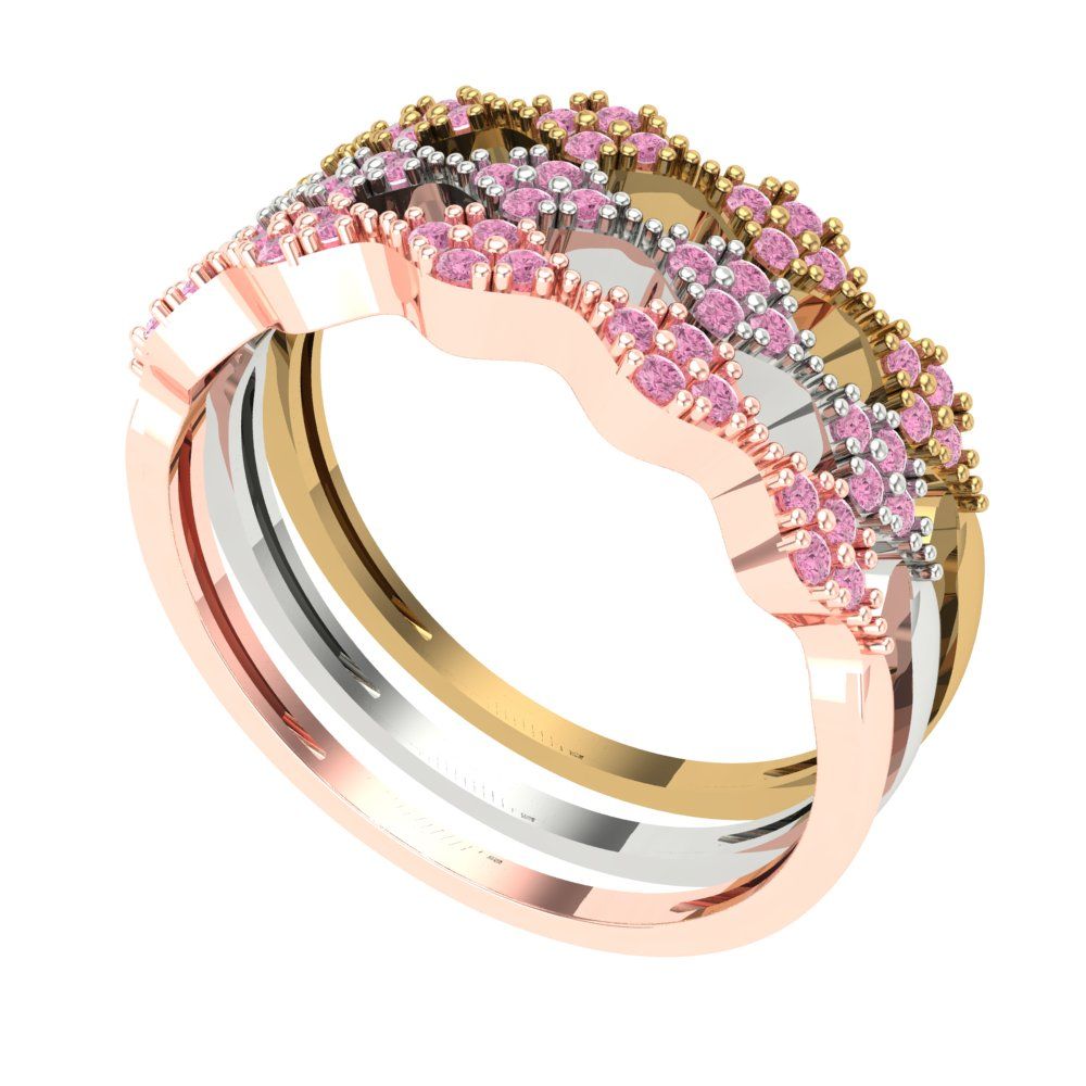 0.3 cttw Simulated Pink Diamond Round Cut White/Rose/Yellow Gold Eternity Wedding Band