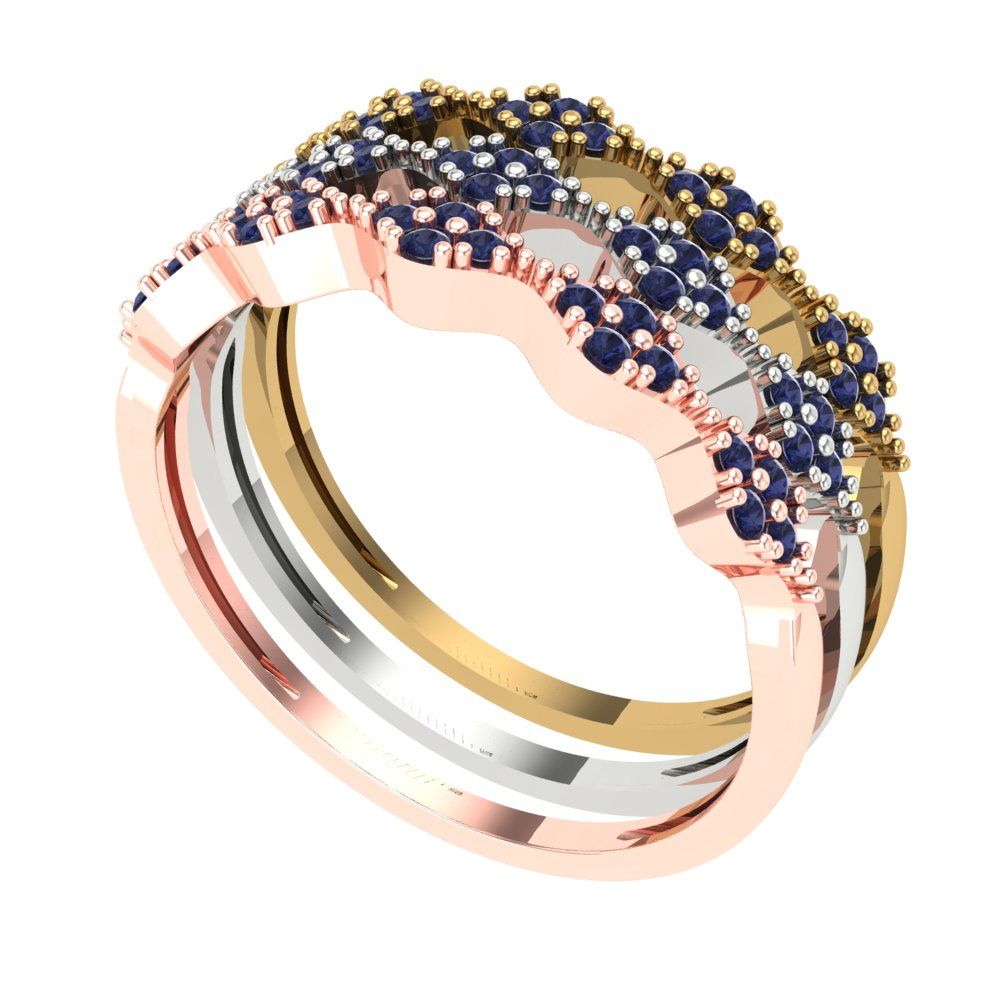 0.3 cttw Simulated Blue Sapphire Round Cut White/Rose/Yellow Gold Eternity Wedding Band