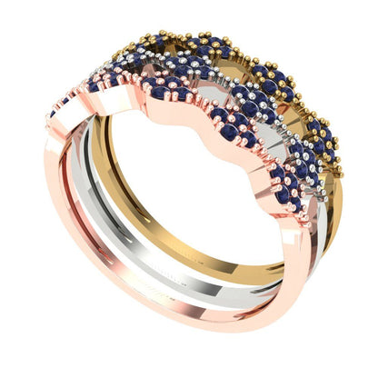 0.3 cttw Simulated Blue Sapphire Round Cut White/Rose/Yellow Gold Eternity Wedding Band