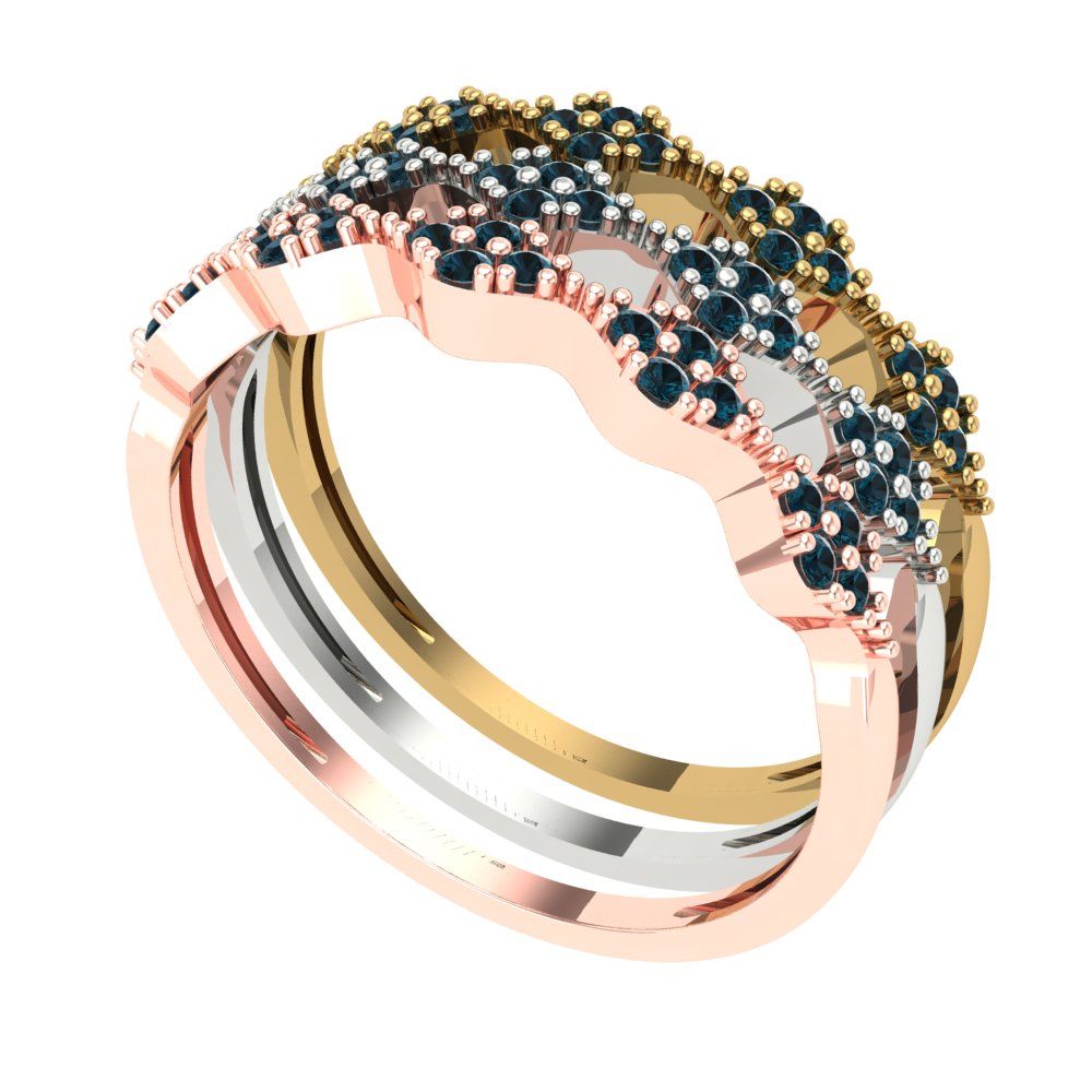 0.3 cttw Natural London Blue Topaz Round Cut White/Rose/Yellow Gold Eternity Wedding Band