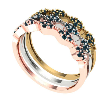 0.3 cttw Natural London Blue Topaz Round Cut White/Rose/Yellow Gold Eternity Wedding Band