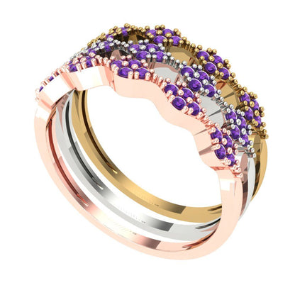 0.3 cttw Natural Amethyst Round Cut White/Rose/Yellow Gold Eternity Wedding Band