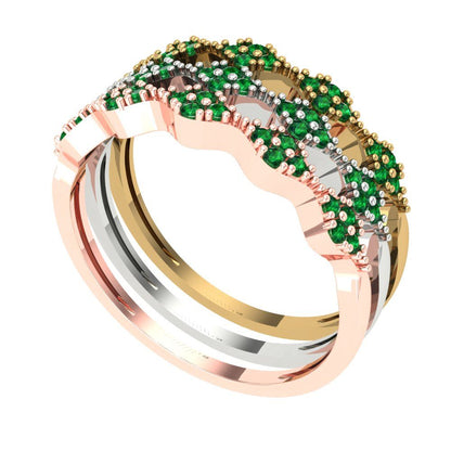 0.3 cttw Simulated Emerald Round Cut White/Rose/Yellow Gold Eternity Wedding Band