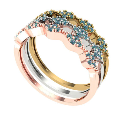0.3 cttw Blue Moissanite Round Cut White/Rose/Yellow Gold Eternity Wedding Band
