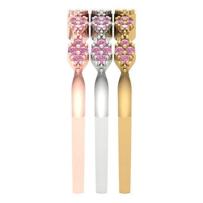 0.3 cttw Simulated Pink Diamond Round Cut White/Rose/Yellow Gold Eternity Wedding Band