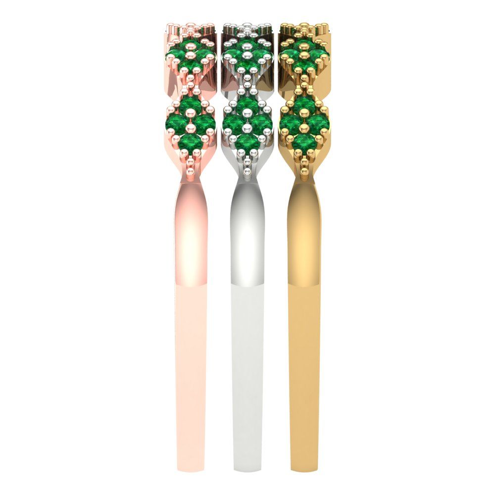 0.3 cttw Simulated Emerald Round Cut White/Rose/Yellow Gold Eternity Wedding Band