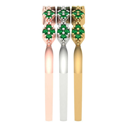 0.3 cttw Simulated Emerald Round Cut White/Rose/Yellow Gold Eternity Wedding Band