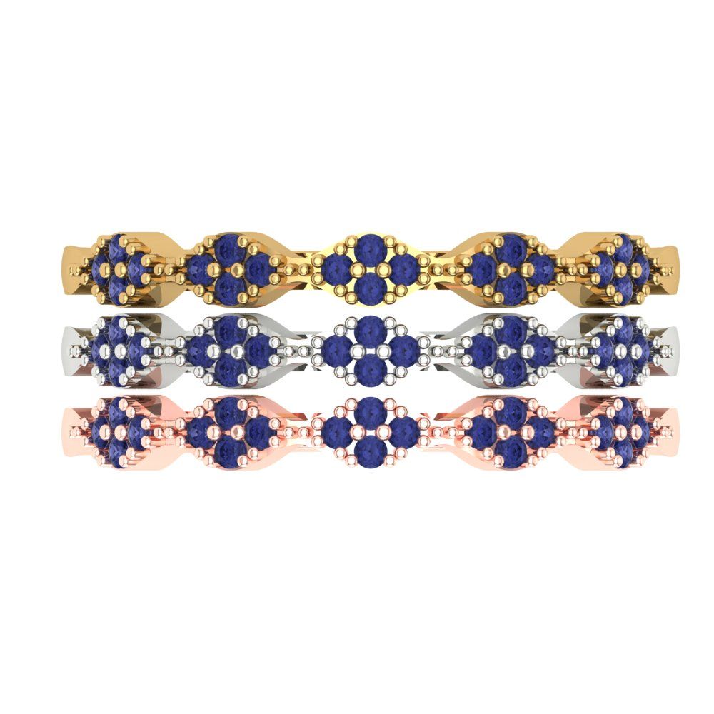 0.3 cttw Simulated Tanzanite Round Cut White/Rose/Yellow Gold Eternity Wedding Band