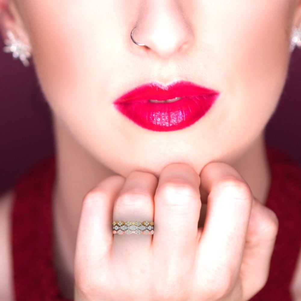 0.3 cttw Simulated Diamond Round Cut White/Rose/Yellow Gold Eternity Wedding Band