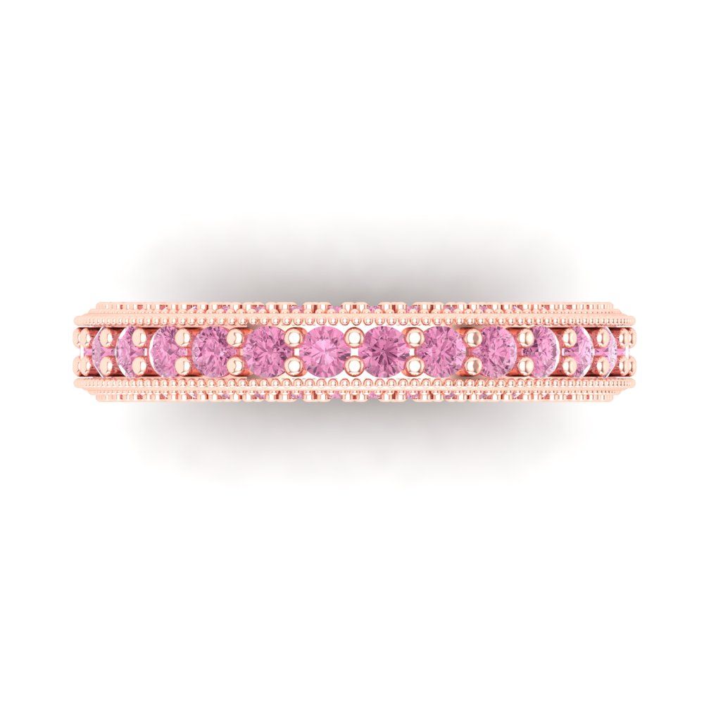 1.44 cttw Simulated Pink Diamond Round Cut Rose Gold Eternity Wedding Band