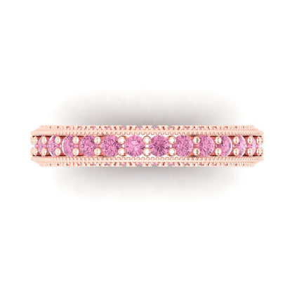 1.44 cttw Simulated Pink Diamond Round Cut Rose Gold Eternity Wedding Band