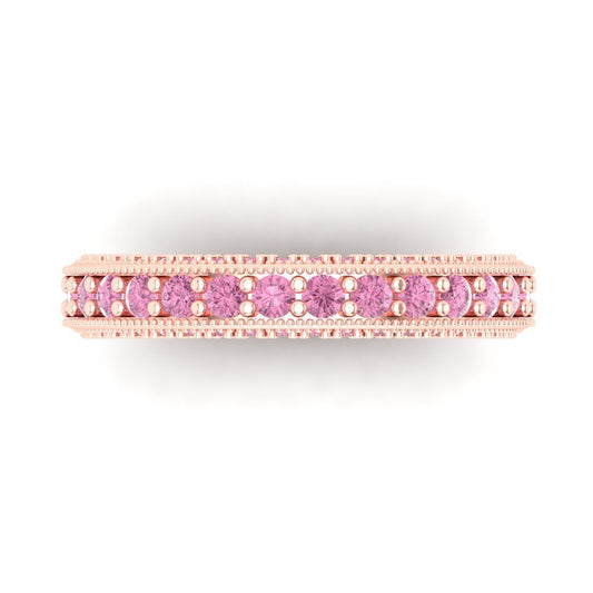 1.44 cttw Simulated Pink Diamond Round Cut Rose Gold Eternity Wedding Band