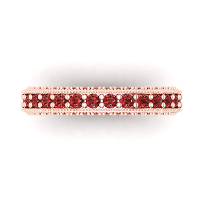 1.44 cttw Natural Garnet Round Cut Rose Gold Eternity Wedding Band