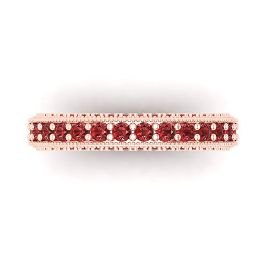 1.44 cttw Natural Garnet Round Cut Rose Gold Eternity Wedding Band