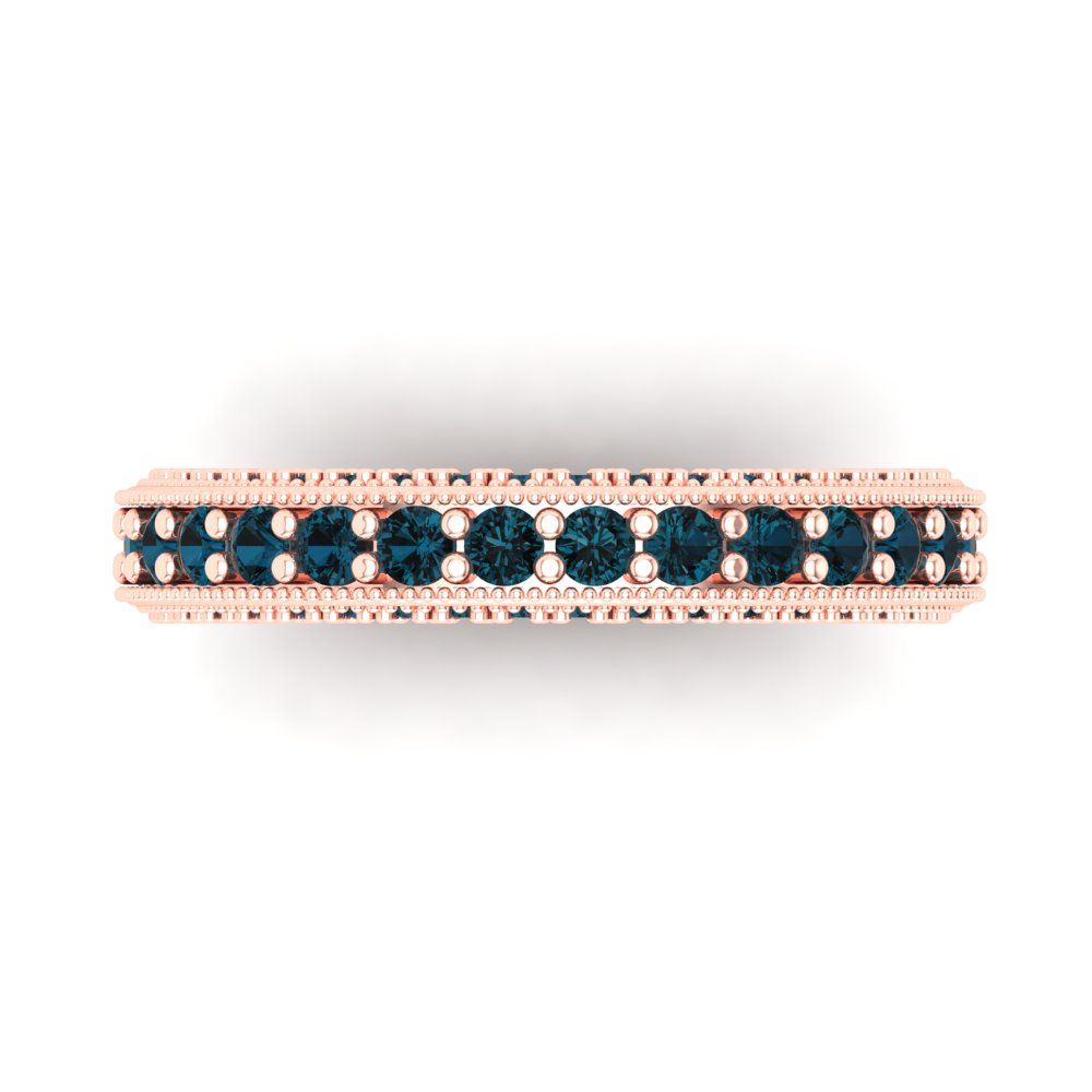 1.44 cttw Natural London Blue Topaz Round Cut Rose Gold Eternity Wedding Band