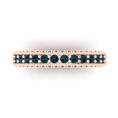 1.44 cttw Natural London Blue Topaz Round Cut Rose Gold Eternity Wedding Band