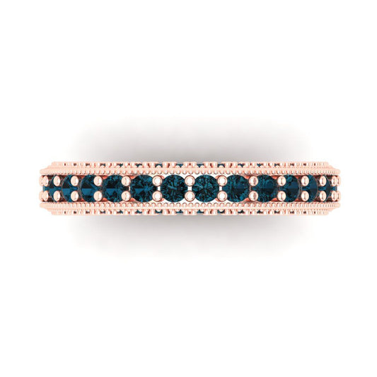 1.44 cttw Natural London Blue Topaz Round Cut Rose Gold Eternity Wedding Band