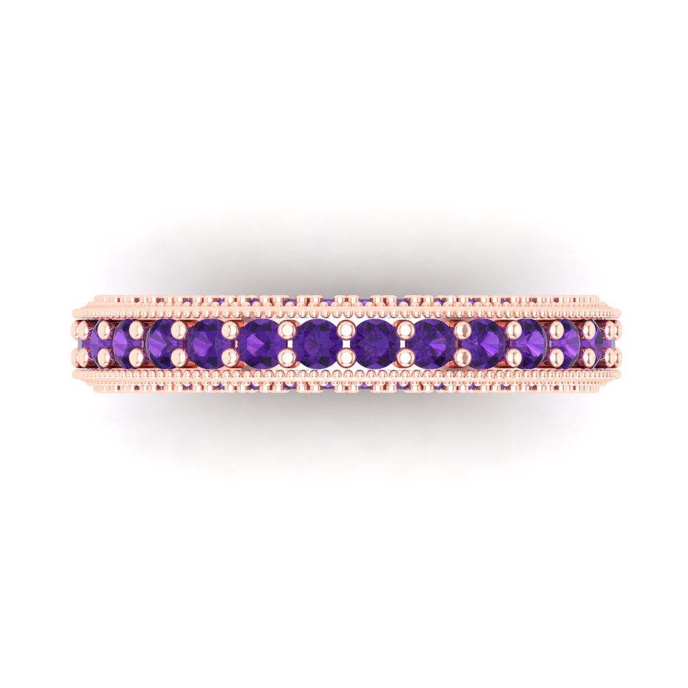 1.44 cttw Natural Amethyst Round Cut Rose Gold Eternity Wedding Band