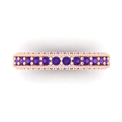 1.44 cttw Natural Amethyst Round Cut Rose Gold Eternity Wedding Band