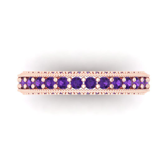 1.44 cttw Natural Amethyst Round Cut Rose Gold Eternity Wedding Band