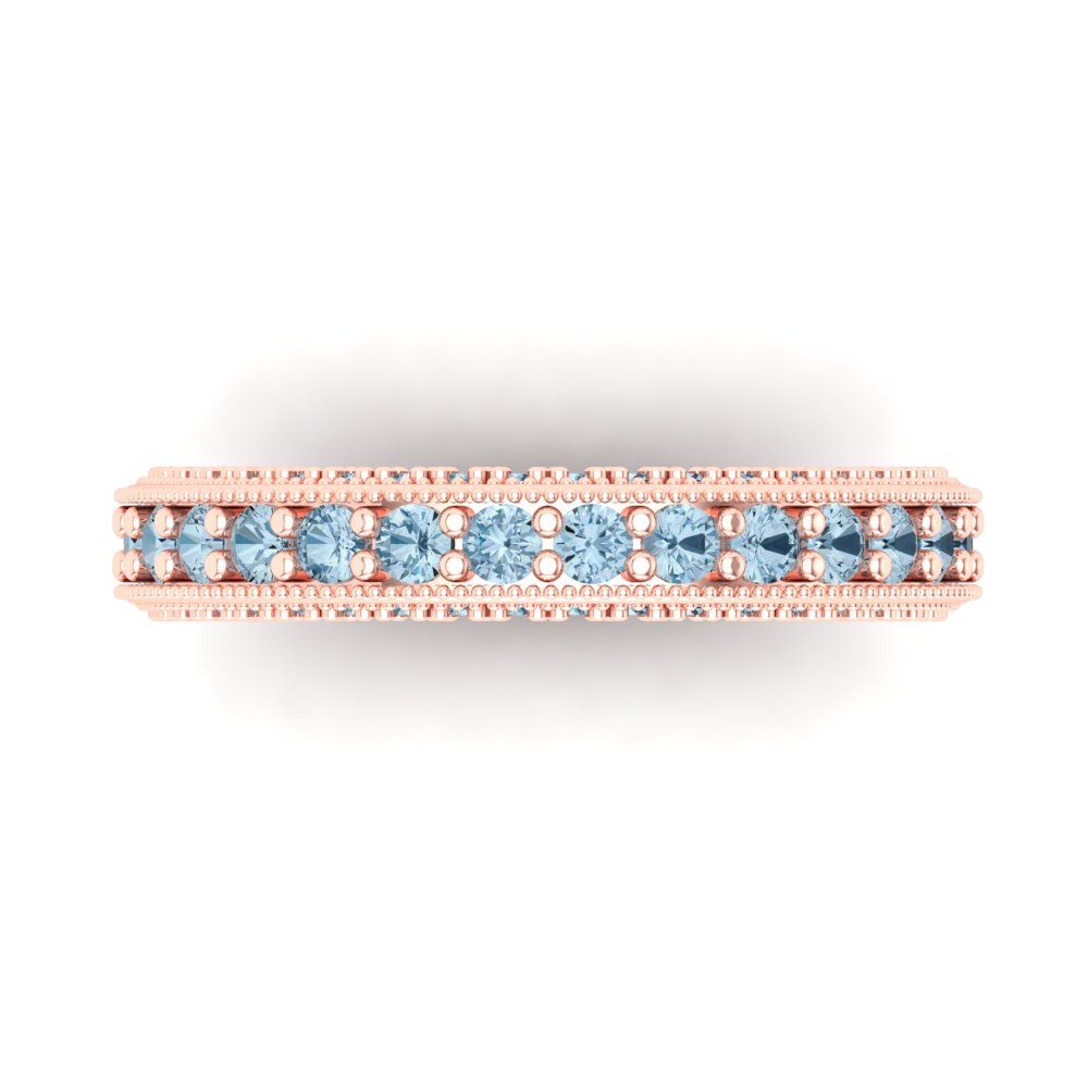 1.44 cttw Natural Aquamarine Round Cut Rose Gold Eternity Wedding Band