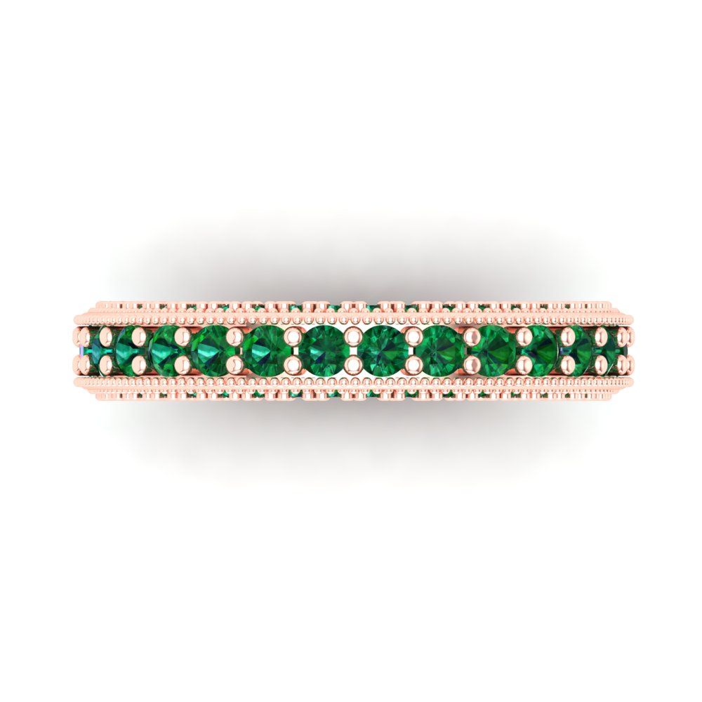 1.44 cttw Simulated Emerald Round Cut Rose Gold Eternity Wedding Band
