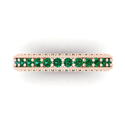 1.44 cttw Simulated Emerald Round Cut Rose Gold Eternity Wedding Band
