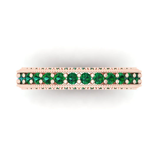 1.44 cttw Simulated Emerald Round Cut Rose Gold Eternity Wedding Band