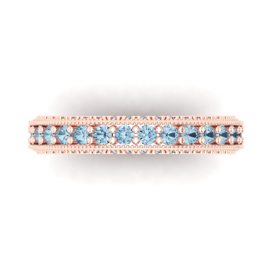 1.44 cttw Simulated Blue Diamond Round Cut Rose Gold Eternity Wedding Band